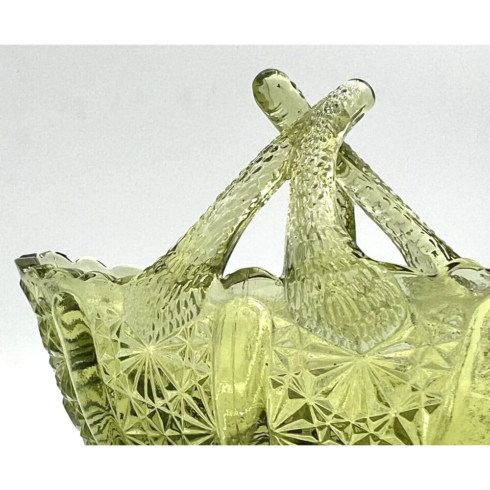 Fenton Art Glass Colonial Green Glass‎ Basket American Classic Twig Handle EUC